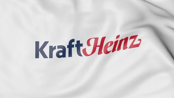 Lambaikan bendera dengan logo Kraft Heinz. Perenderan 3D Editorial — Stok Foto