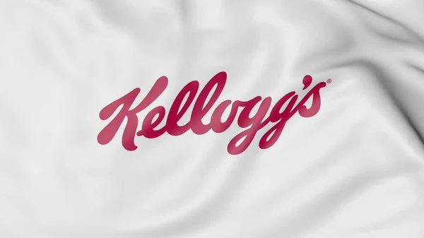 Acenando bandeira com logotipo Kelloggs. Renderização 3D editorial — Fotografia de Stock