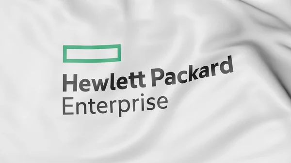 Bandiera sventola con logo Hewlett Packard Enterprise. Rendering editoriale 3D — Foto Stock