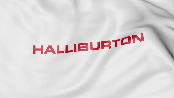 Halliburton logolu bayrak sallıyor. Editoryal 3d render — Stok fotoğraf