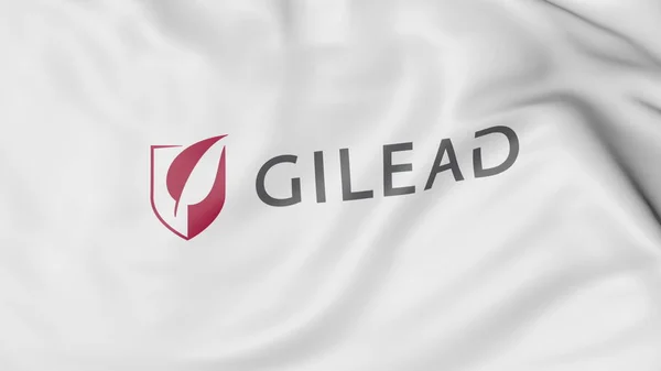 Integetett zászló Gilead Sciences logóval. Szerkesztői 3d-leképezés — Stock Fotó