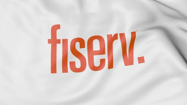 Bandiera sventolante con logo Fiserv. Rendering editoriale 3D — Foto Stock