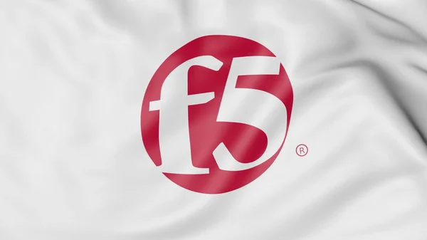 Bandiera sventolante con logo F5 Networks. Rendering editoriale 3D — Foto Stock