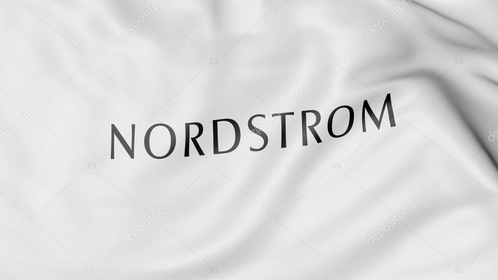 Waving flag with Nordstrom logo. Editorial 3D