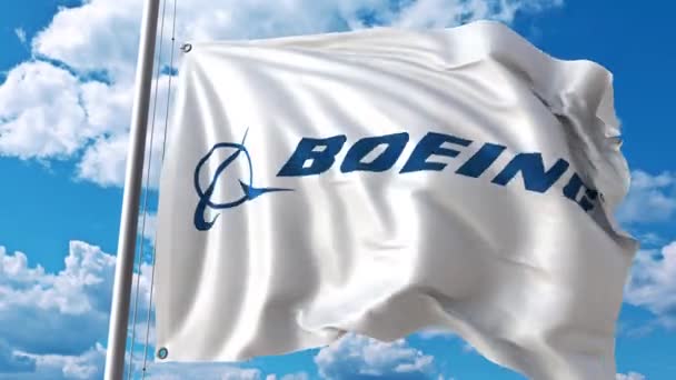 Flagge schwenkend mit Boykott-Logo gegen sich bewegende Wolken. 4k redaktionelle Animation — Stockvideo