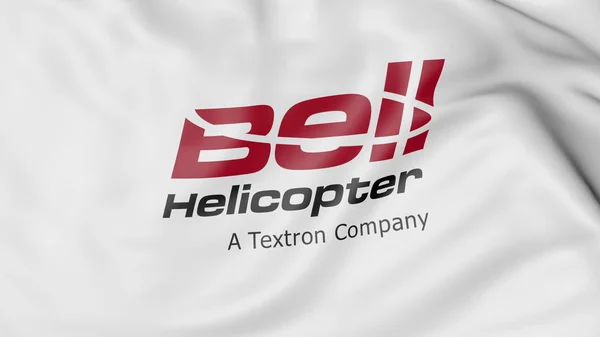 Bandiera sventolante con logo Bell Helicopter. Rendering editoriale 3D — Foto Stock