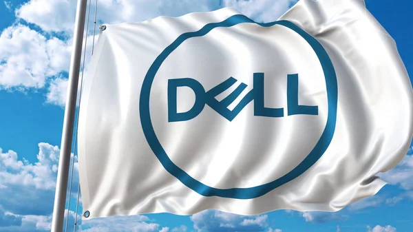 Розмахуючи прапором з Dell логотип проти неба і хмар. Редакційні 3d-рендерінг — стокове фото