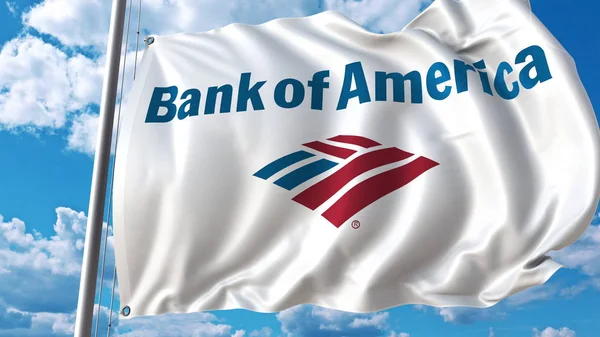 与美国银行标志对天空和云那飘扬的旗帜。编辑 3d 渲染 — 图库照片