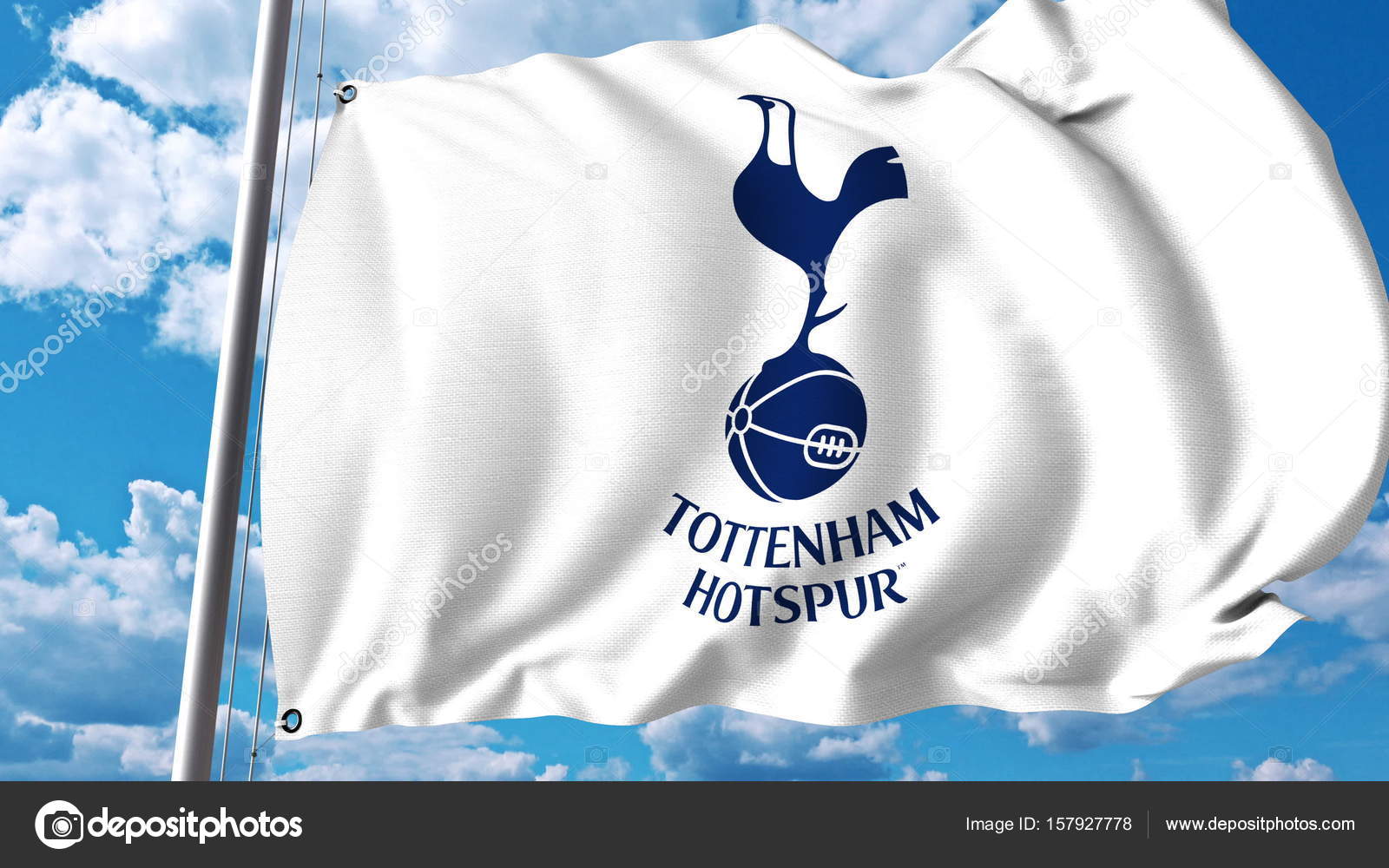 Tottenham Hotspur F.C. Flag Blowing in the Wind. Emblem of