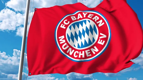 挥舞旗帜与拜仁慕尼黑足球团队标志。编辑 3d 渲染 — 图库照片