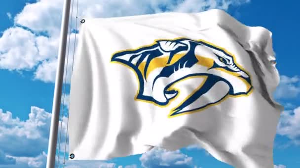 Vlající vlajka s logem týmu hokejové Nashville Predators Nhl. 4 k redakční klip — Stock video