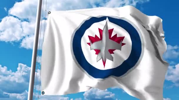 Winnipeg jetleri Nhl hokey takımı logolu bayrak sallıyor. 4 k editoryal klip — Stok video