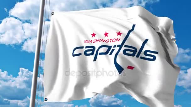 Washington başkentleri Nhl hokey takımı logolu bayrak sallıyor. 4 k editoryal klip — Stok video