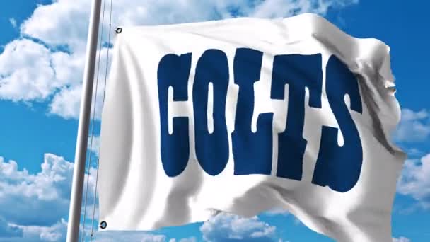 Indianapolis Colts profesyonel takım logolu bayrak sallıyor. 4 k editoryal klip — Stok video