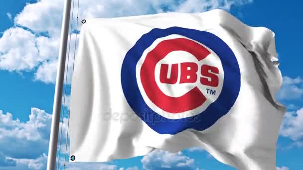 シカゴ ・ カブスのプロフェッショナルなチームのロゴと旗を振っています。4 k 編集クリップ — ストック動画