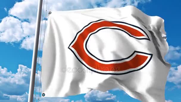 Bandera ondeando con el logotipo del equipo profesional de Chicago Bears. Clip editorial 4K — Vídeos de Stock