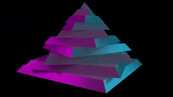 Вращающаяся нарезанная пирамида. 3D графика, уровень, геометрия, иерархия или загадочные концепции. Фон движения без швов 4K — стоковое видео
