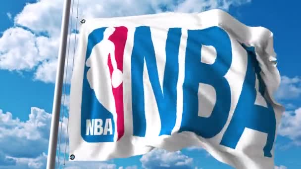 Bandiera sventola con logo NBA. Clip editoriale 4K — Video Stock