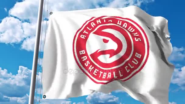 Wapperende vlag met Milwaukee Bucks professioneel team logo. 4 k redactionele clip — Stockvideo