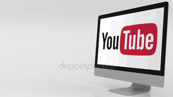 Tela de computador moderna com logotipo do Youtube. Clipe editorial 4K — Vídeo de Stock