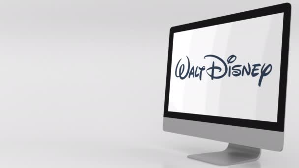 Moderne computerscherm met Walt Disney-logo. 4 k redactionele clip — Stockvideo