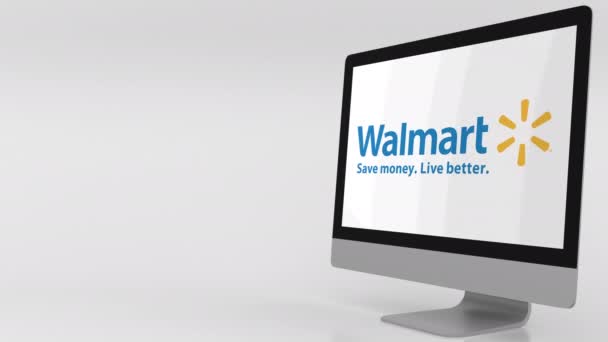 Moderner Computerbildschirm mit Walmart-Logo. 4k Editorial Clip — Stockvideo