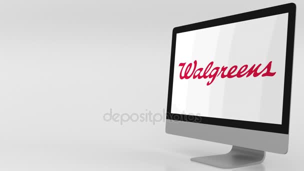 Tela de computador moderna com logotipo Walgreens. Clipe editorial 4K — Vídeo de Stock