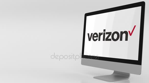 Écran d'ordinateur moderne avec logo Verizon. Clip éditorial 4K — Video