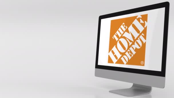 Σύγχρονο υπολογιστή οθόνη με το λογότυπο η Home Depot. 4 k κλιπ συντακτική — Αρχείο Βίντεο