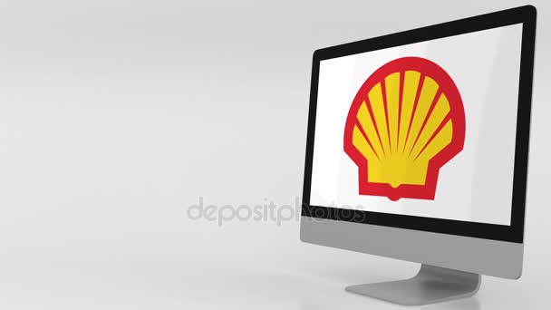 Écran d'ordinateur moderne avec logo Shell. Clip éditorial 4K — Video
