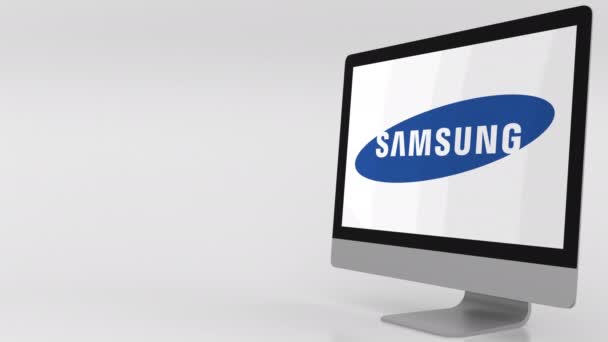 Tela de computador moderno com logotipo Samsung. Clipe editorial 4K — Vídeo de Stock