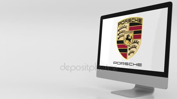 Écran d'ordinateur moderne avec logo Porsche. Clip éditorial 4K — Video