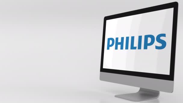 Modern datorskärm med Philips-logotypen. 4 k redaktionella klipp — Stockvideo