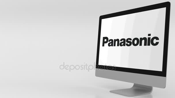 Moderne computerscherm met Panasonic logo. 4 k redactionele clip — Stockvideo