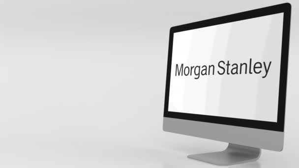 Tela de computador moderna com logotipo Morgan Stanley. Clipe editorial 4K — Vídeo de Stock