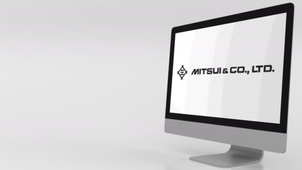 Moderner Computerbildschirm mit Mitsui-Logo. 4k Editorial Clip — Stockvideo