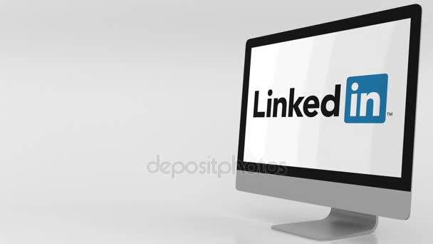 Tela de computador moderna com logotipo do LinkedIn. Clipe editorial 4K — Vídeo de Stock