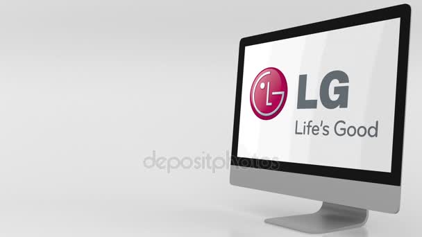 Lg 로고와 함께 현대 컴퓨터 화면입니다. 4 k 편집 클립 — 비디오