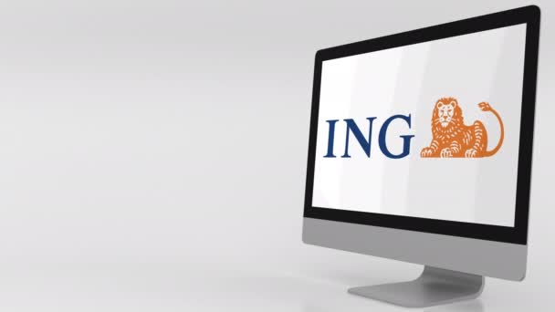 Schermo moderno per computer con logo ING. Clip editoriale 4K — Video Stock