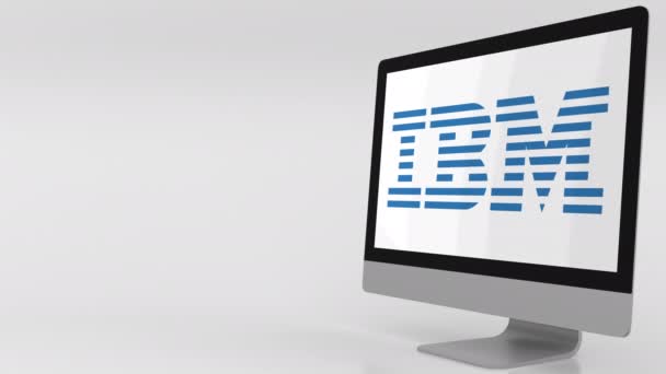 Современный экран компьютера с логотипом IBM. Редакционный клип 4К — стоковое видео