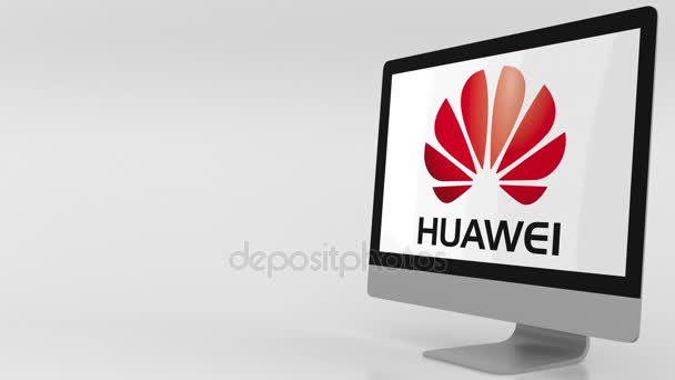 Schermo del computer moderno con logo Huawei. Clip editoriale 4K — Video Stock