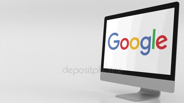 Schermo moderno con logo Google. Clip editoriale 4K — Video Stock