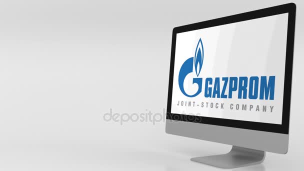 Moderno schermo del computer con logo Gazprom. Clip editoriale 4K — Video Stock