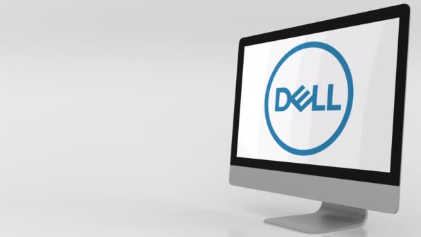 현대 컴퓨터는 Dell 로고 화면. 4 k 편집 클립 — 비디오