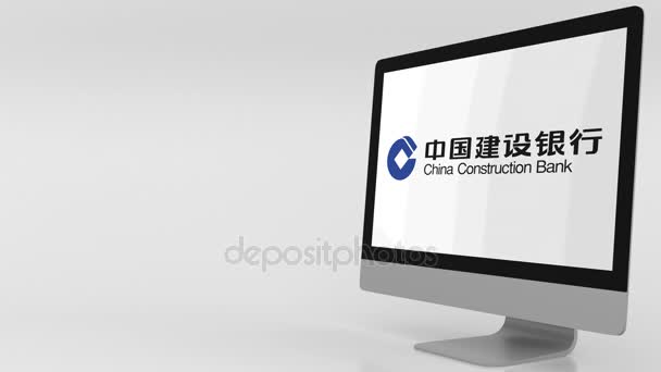 Pantalla de computadora moderna con el logotipo del Banco de Construcción de China. Clip editorial 4K — Vídeos de Stock