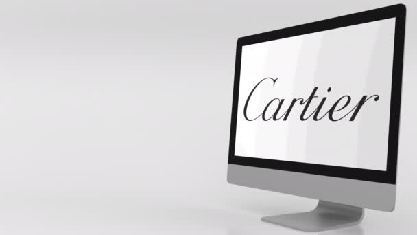 Moderne computerscherm met Cartier logo. 4 k redactionele clip — Stockvideo