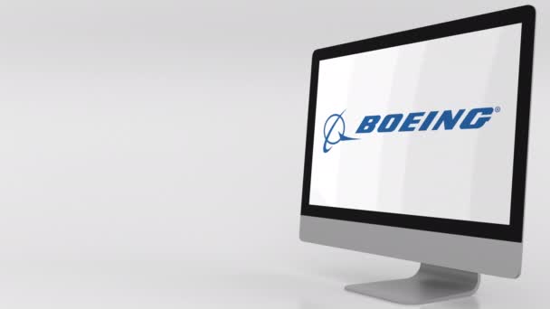 Modern datorskärm med Boeing-logotypen. 4 k redaktionella klipp — Stockvideo
