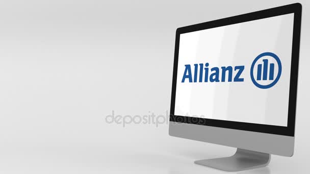 Écran d'ordinateur moderne avec logo Allianz. Clip éditorial 4K — Video
