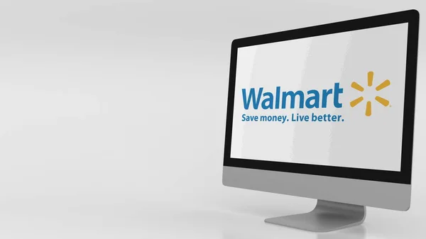 Moderní počítačová obrazovka s logem Walmart. Úvodník 3d vykreslování — Stock fotografie