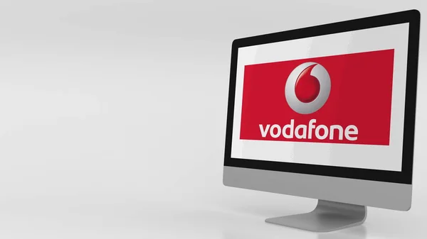 Moderní počítačová obrazovka s logem Vodafone. Úvodník 3d vykreslování — Stock fotografie